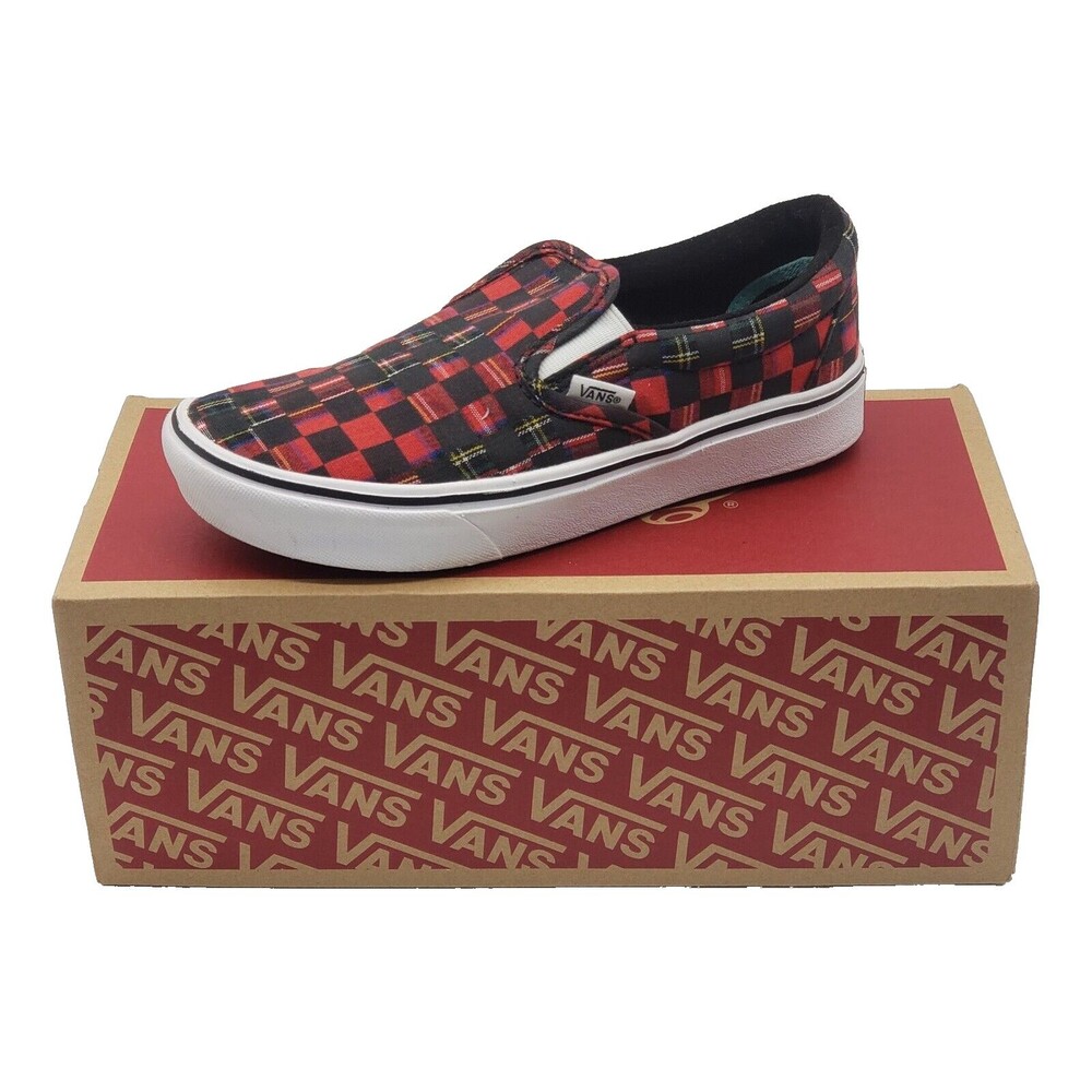Vans ComfyCush Slip-On Plaid Red Black White Shoes M 4.5 W 6.0